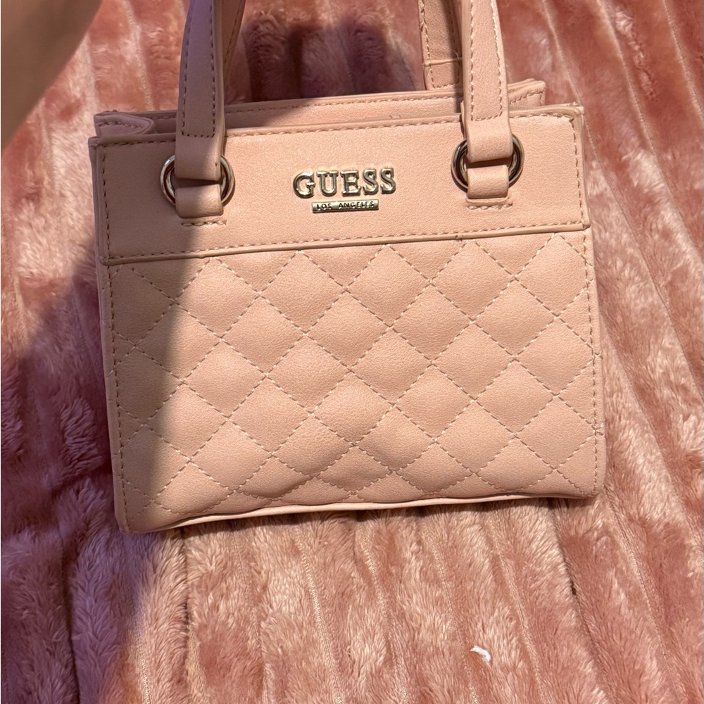 Guess Tan Quilted Mini Bag with Structured Design